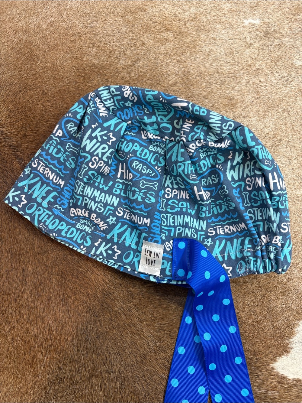 Sewn In Love Scrub Cap - Satin lining with Ortho design.